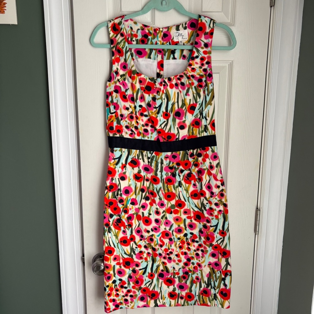Milly Sleeveless Shift Dress with Poppies